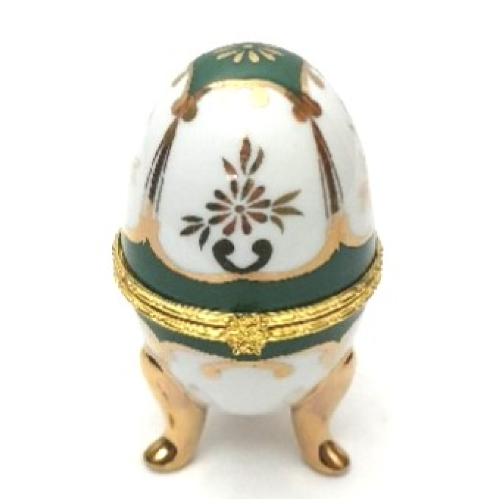 Porseleinen ei, groen met wit en goud kleur