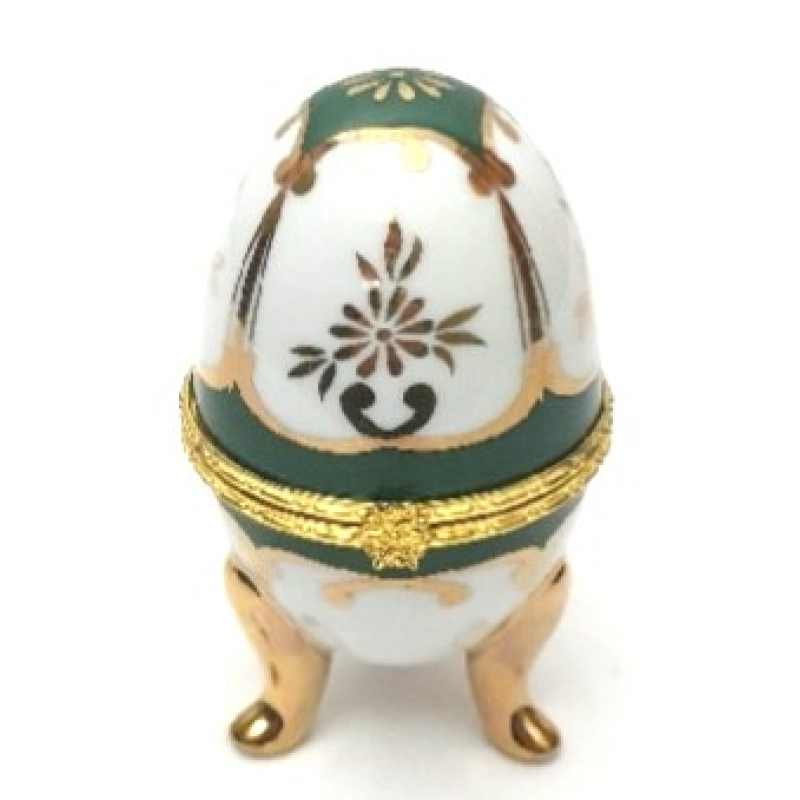 Porseleinen ei, groen met wit en goud kleur
