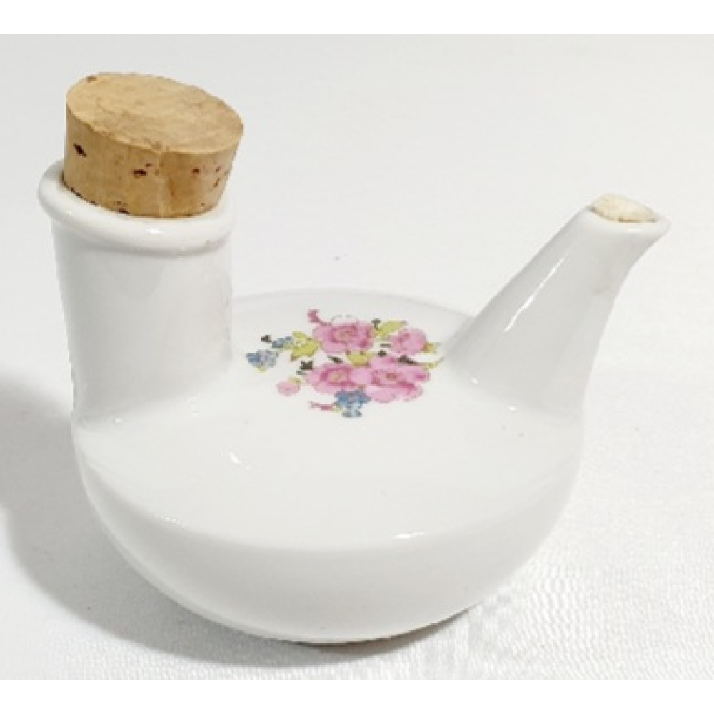 Keramiek wit olielampje met roze bloemen 