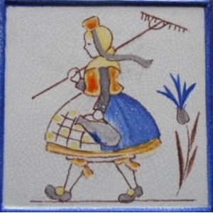 Leuk tegeltje Vrouwtje met hark