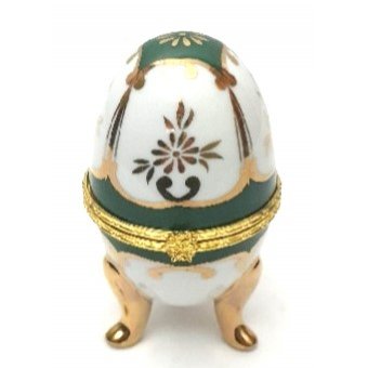 Porseleinen ei, groen met wit en goud kleur