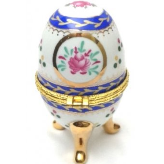 Porseleinen ei, blauw met wit en goud kleur