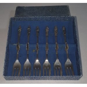 6 Verzilverde Apostel gebaksvorkjes in originele doos